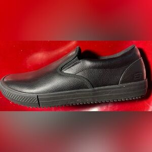 Sketchers Men 11 black slip on slip resistant, relaxed fit memory foam.work shoe